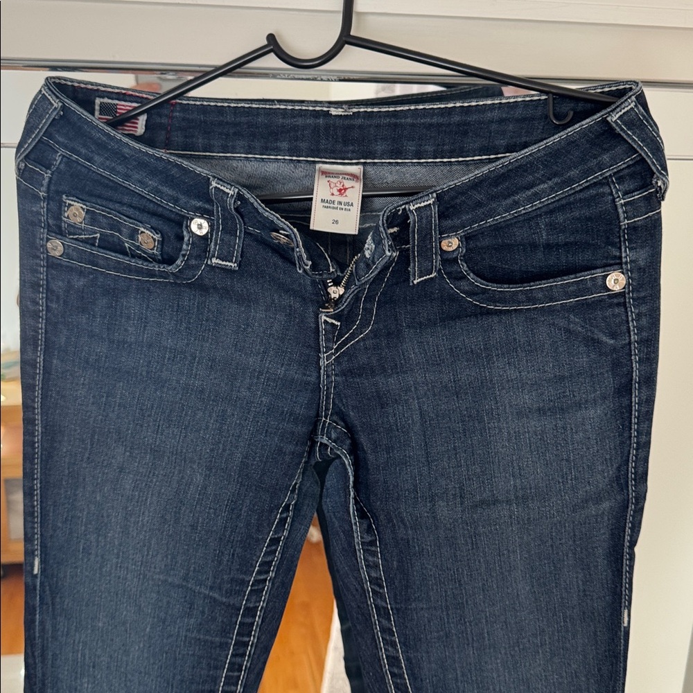 True Religion Dark Blue Stella Skinny Jeans with Red Accents